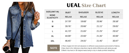 UEAL Women's Oversized Button Down Frayed Hem Denim Shacket Casual Long Sleeve Jean Jackets 2026 Spring Outfits- Magenta Pink
