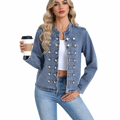 Genleck Women's Military Denim Jacket