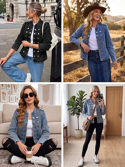 Genleck Women's Military Denim Jacket