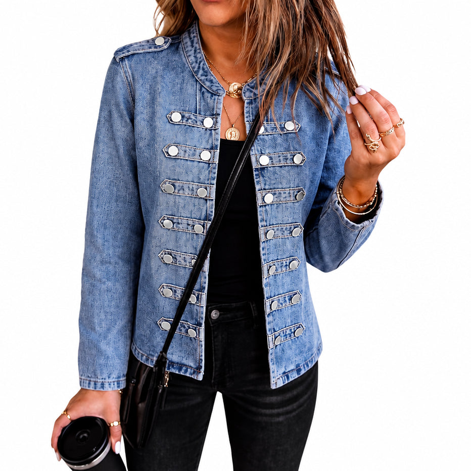 Genleck Women's Military Denim Jacket