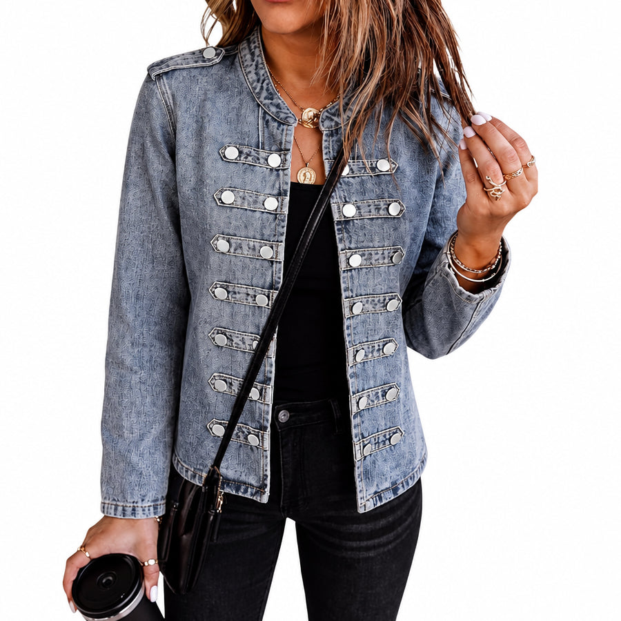 Genleck Women's Military Denim Jacket