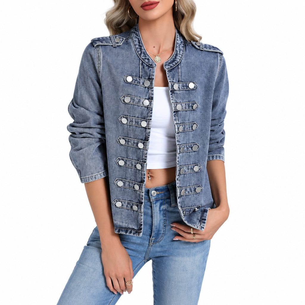Genleck Women's Military Denim Jacket