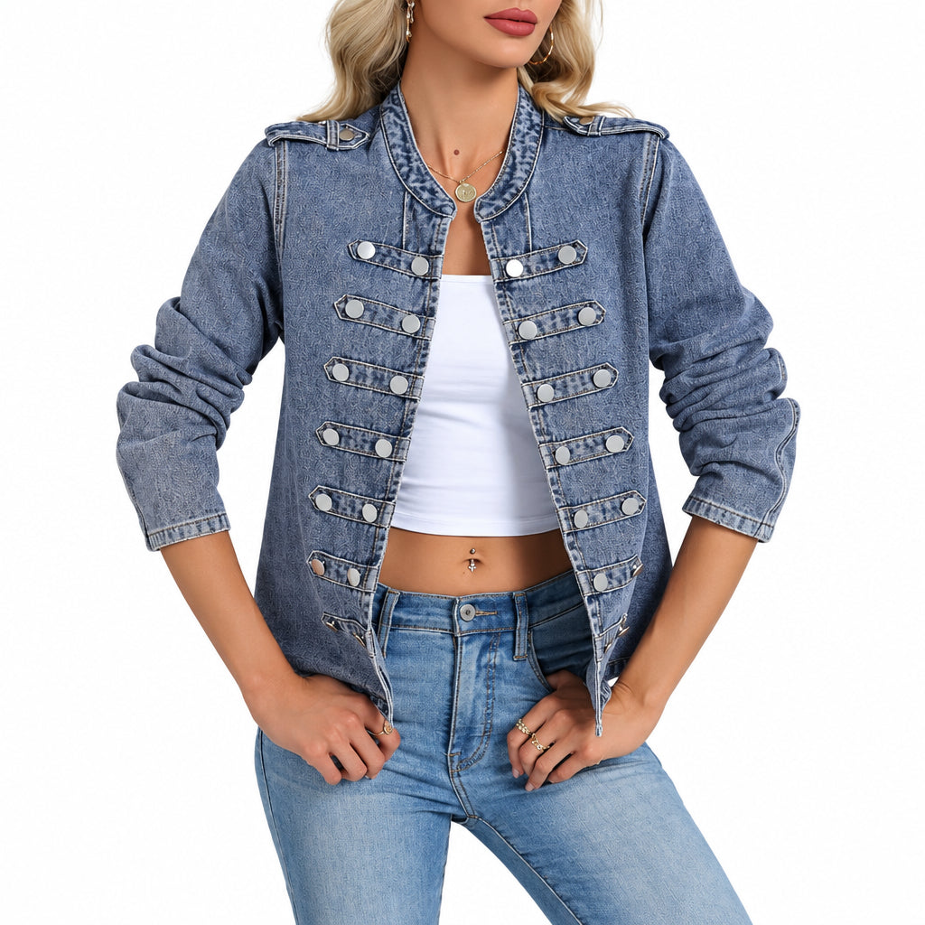 Genleck Women's Military Denim Jacket