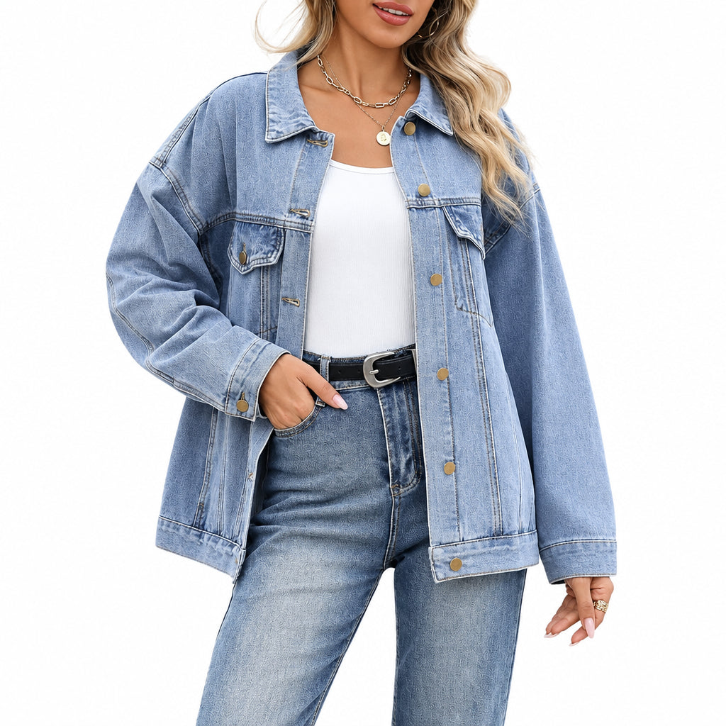 Genleck Women's Oversized Jeans Jacket