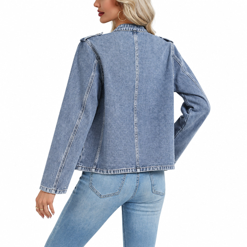 Genleck Women's Military Denim Jacket