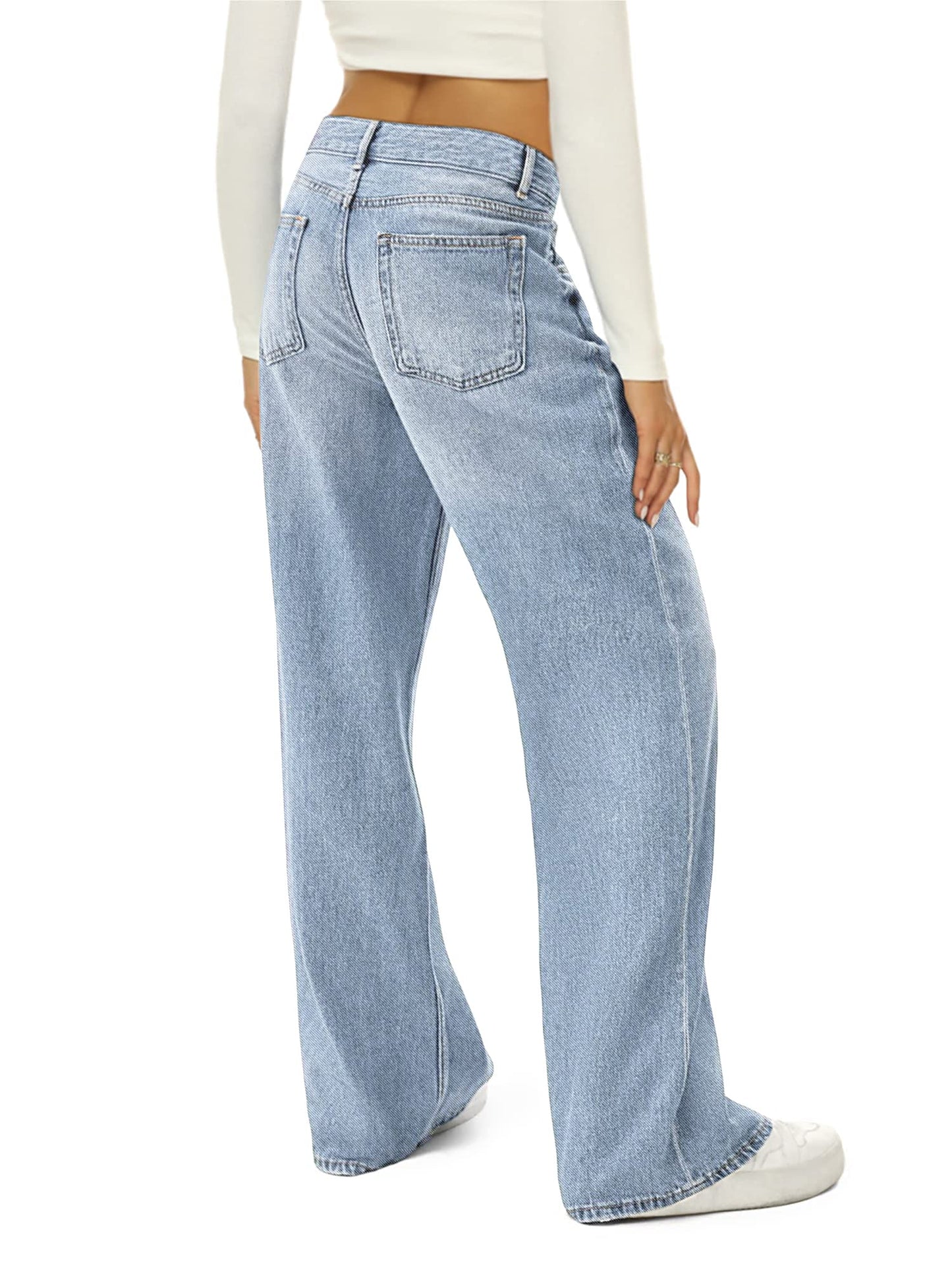 Women Crossover Wide Leg High Waist Baggy Jeans（HDLTE)