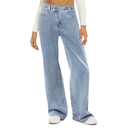 Women Crossover Wide Leg High Waist Baggy Jeans（HDLTE)