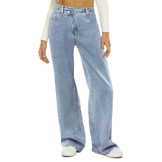 Damen Crossover-Baggy-Jeans mit weitem Bein und hoher Taille (HDLTE) 