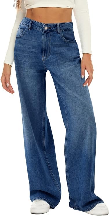 Women Wide Leg High Waist Baggy Jeans（HDLTE)