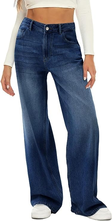 Women Wide Leg High Waist Baggy Jeans（HDLTE)