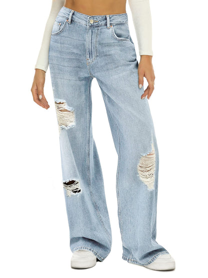 Women Wide Leg High Waist Baggy Jeans（HDLTE)